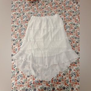 White Mid Waist High Low Midi Skirt